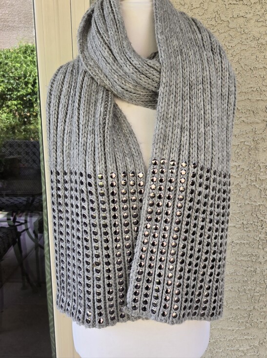 Dkny Accessories - DKNY Cozy Studded Knit Scarf - Gray